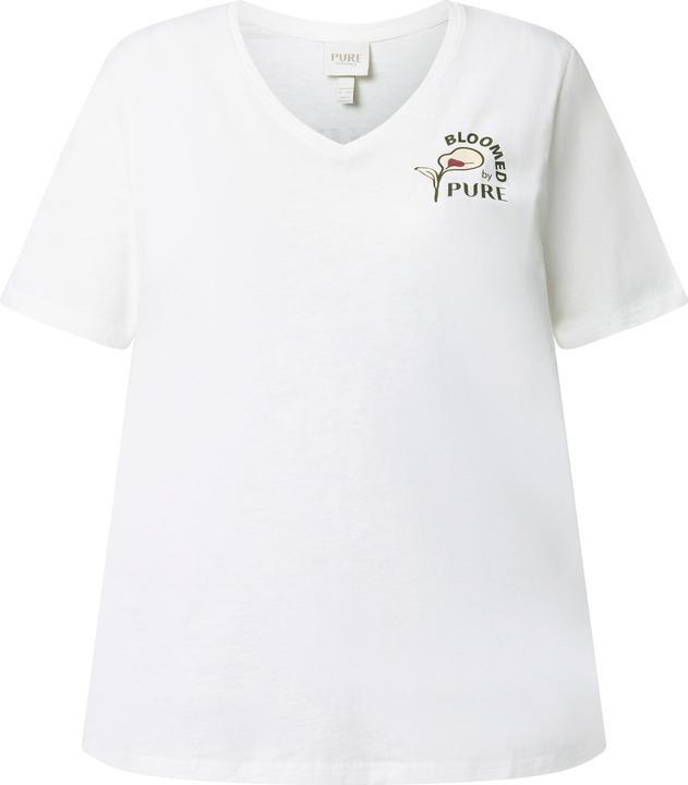 Image du produit Ulla Popken T-shirt en coton bio, motif fleur devant et derrière, décolleté en V et manches courtes (56)