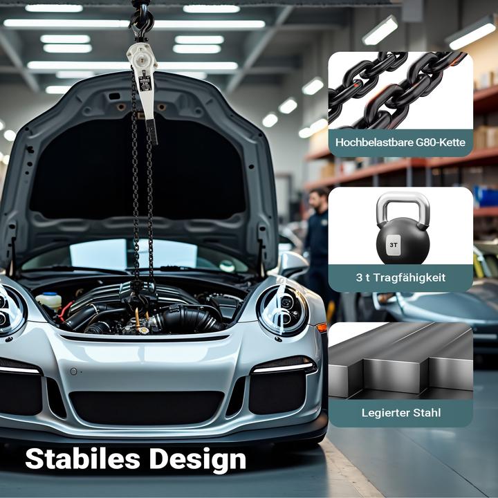 Produktbild Wiltec Hebelzug 3t x 1,5m Hebezeug 360° Griff Kettenzug Flaschenzug Tragmittel
