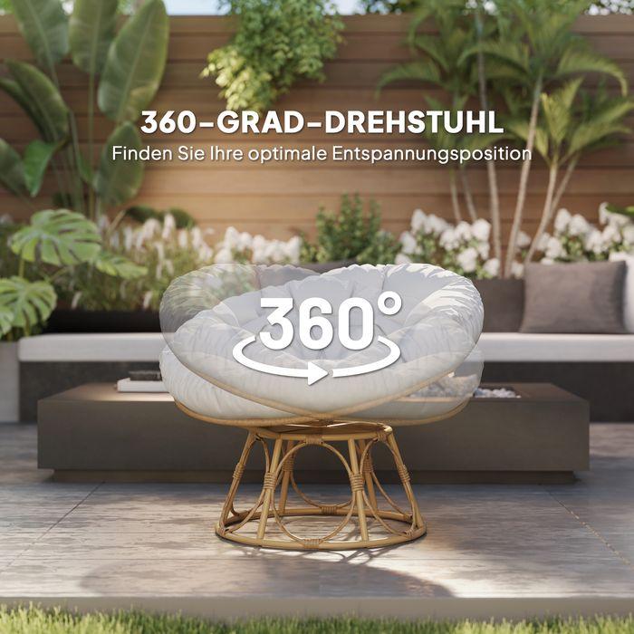 Produktbild Swisshandel24 Papasansessel Rattan 360° drehbar, bis 120 cm, Hellgrau