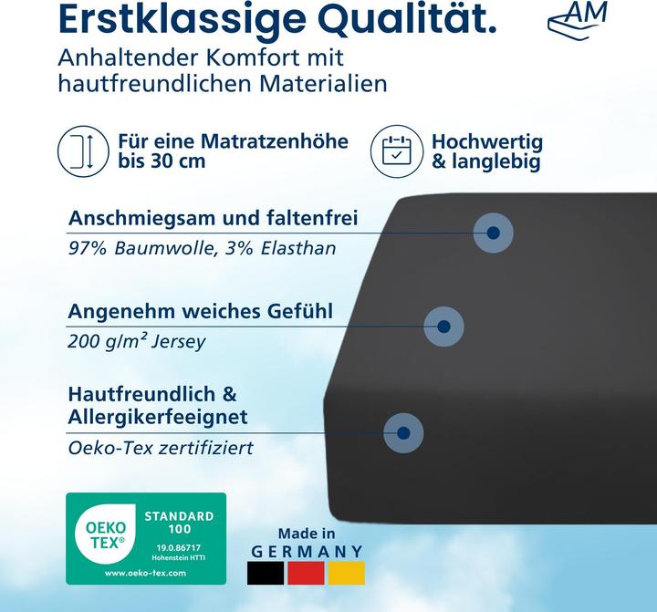 Actual product image AM Qualitätsmatratzen Premium Spannbettlaken für Matratze, Baumwolle (200gsm) (160 x 190 cm)