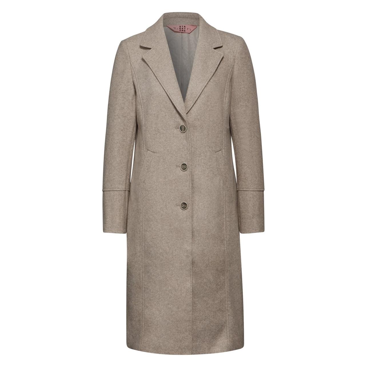 Street One, Vrouwen, Jassen, Long Revers Coat Solid Dames Jas - Quinoa Beige Melange - Maat 44, Beige