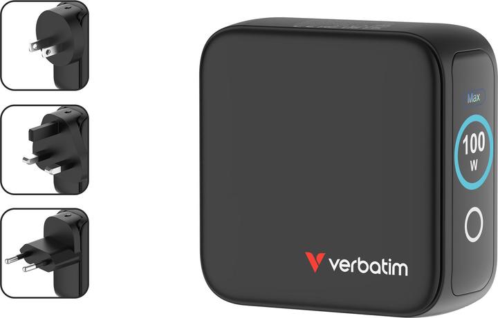Produktbild Verbatim Mini GaN Charger 3 Port 100W w Display (EU/UK/US) (100 W, 3 Ports)