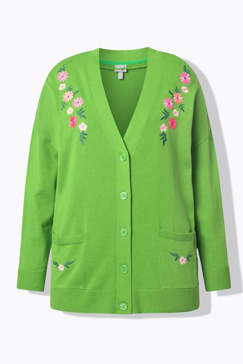 Produktbild Ulla Popken Strickjacke, Blüten-Stickerei, V-Ausschnitt, Langarm (58, 60)