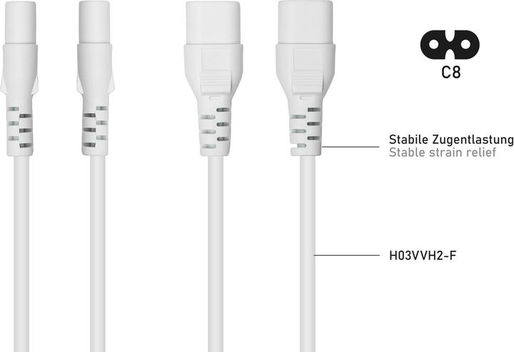 Immagine prodotto Kabelmeister Cavo di prolunga Euro Da spina C8 a C7, bianco, 0,1 m (0.10 m, C7)