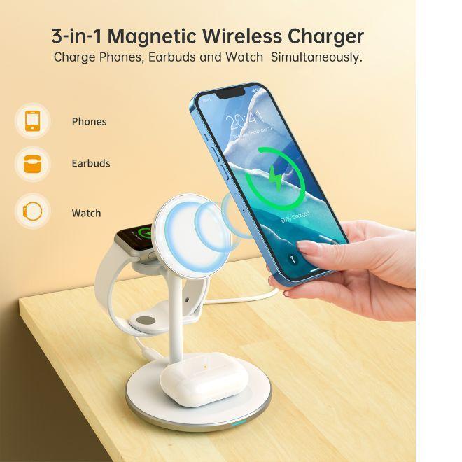 Actual product image Choetech T585-F Qi2 3-in-1 magnetic wireless charger (15 W)