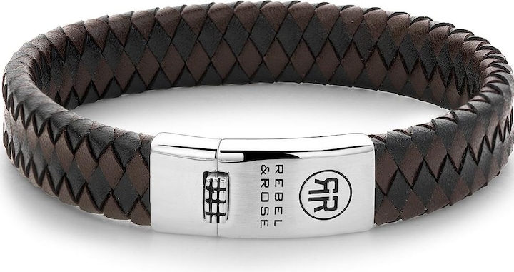 Rebel & Rose Bracciale intrecciato a tariffa flat RR-L0126-S-L+ Uomo (20 cm, Piel de becerro, Plata Esterlina 925)