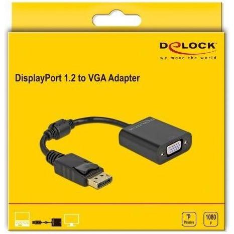 Thumbnail - Delock Adapter DisplayPort 1.2 Stecker zu VGA Buchse Passiv schwarz (0.15 m, DisplayPort), Video Kabel