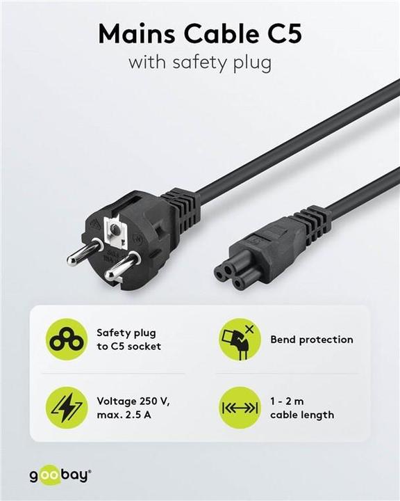 Produktbild Goobay Netzanschlusskabel Schutzkontakt, 1 m, Schwarz (1 m)