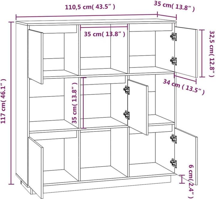 Produktbild vidaXL Highboard (110.50 x 35 x 117 cm)