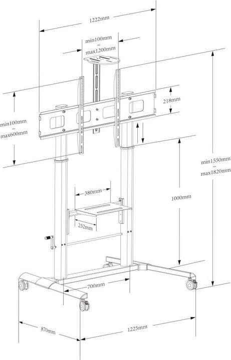 Image du produit Techly TV Trolley pour LCD LED TV 132,08-279,40cm 52-110pouces noir avec étagère (120 kg, 52" - 110")