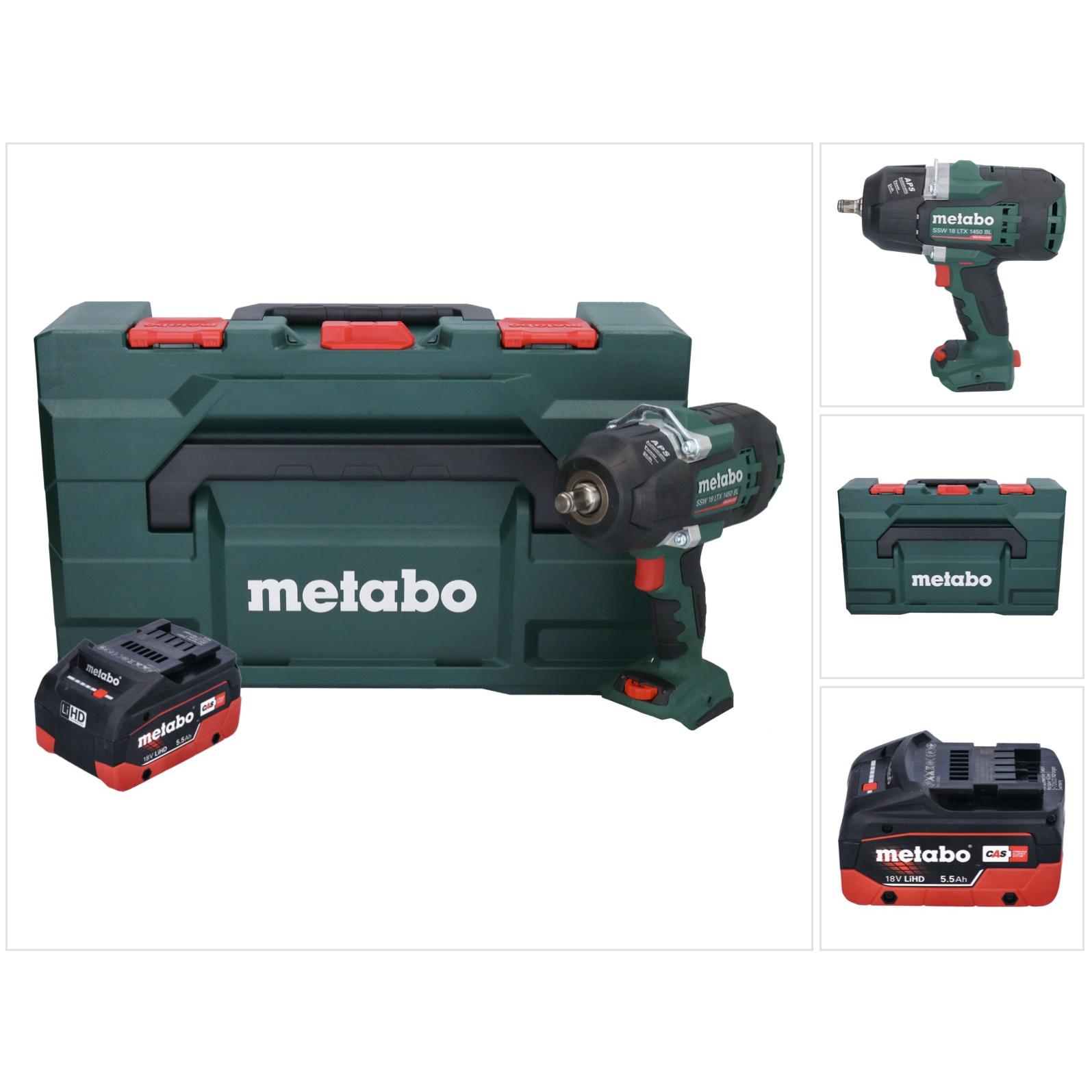 Metabo, Bohrmaschine + Akkuschrauber, SSW 18 LTX 1450 BL Akku Schlagschrauber 18 V 1450 Nm Brushless + 1x Akku 5,5 Ah + ...