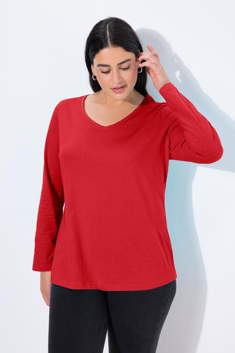Actual product image Ulla Popken V-Neck Long Sleeves Slim Fit Cotton Knit Tee (62)