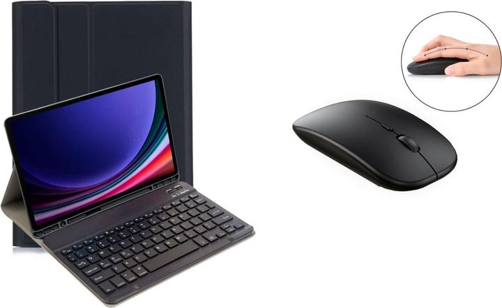 Lobwerk 3in1 Bluetooth Tastatur (Schwarz) + Maus + Cover für Samsung Galaxy Tab S9 2023 SM-X710/X716B/X718U (X)