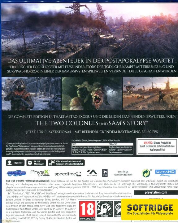 Immagine prodotto Deep Silver Metro Exodus - Complete Edition (PS5, DE)