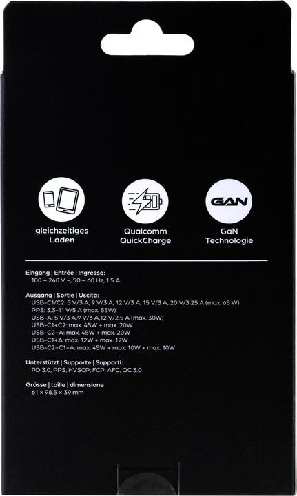 Produktbild Onit USB-Wandladegerät Triple 2C1A 65 W GaN Schwarz (65 W)
