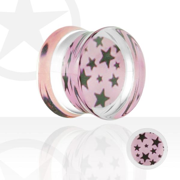 Image du produit Star Piercing Flared Plug avec étoiles rose (sans laiton, Acier chirurgical 316L)