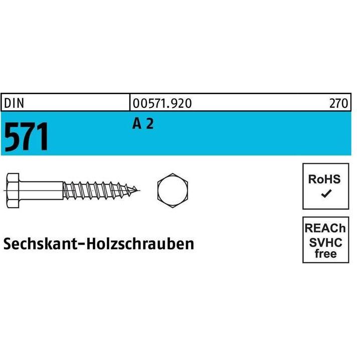 Schrauben, Sechskantholzschraube DIN 571 10 x 60 A 2 (10 Schrauben pro Stück)