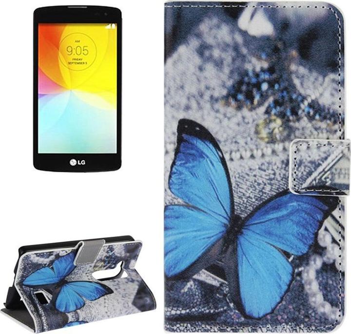 Produktbild König Design Schutzhülle Handytasche (Flip Quer) für Handy LG L Fino D290N D295 Blauer Schmetterling (LG L FIno)