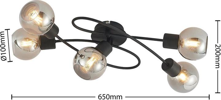 Produktbild Lindby LED-Deckenlampe Elaina 5fl lang schw. smoke (2350 lm, E14)