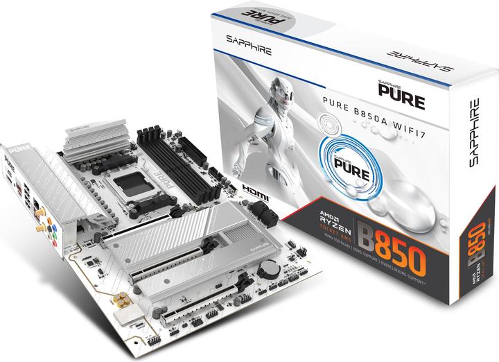 Productafbeelding Sapphire PURE B850A WIFI7 1xHDMI 1.4 1xDP 1.2 (AM5, AMD B850, ATX)