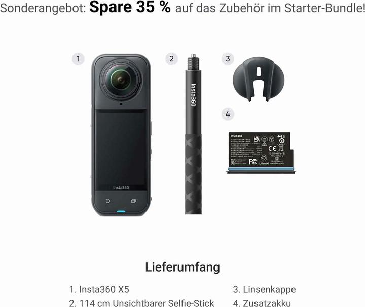 Productafbeelding Insta360 X5 Starter Bundle (30p, Bluetooth, WiFi)
