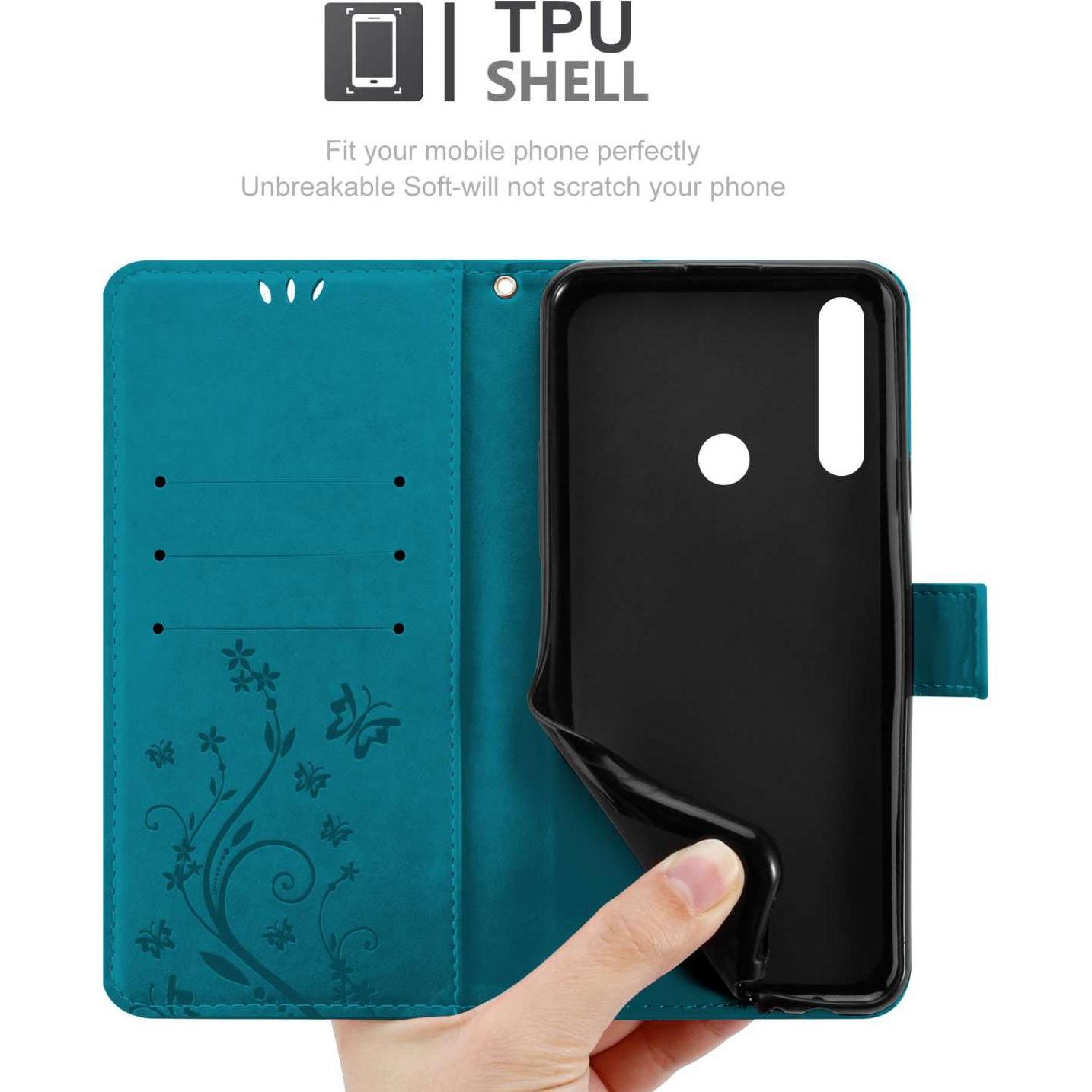Thumbnail - Cadorabo Hülle für Honor 9X mit Blumen Muster (Honor 9X), Smartphone Hülle, Blau