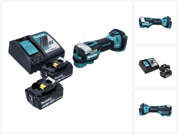 1x Makita DTM 52 cordless multifunction tool, 2x Makita BL 1860 B 18 V 6.0 Ah battery, 1x Makita DC 18 RC battery charger 18 V