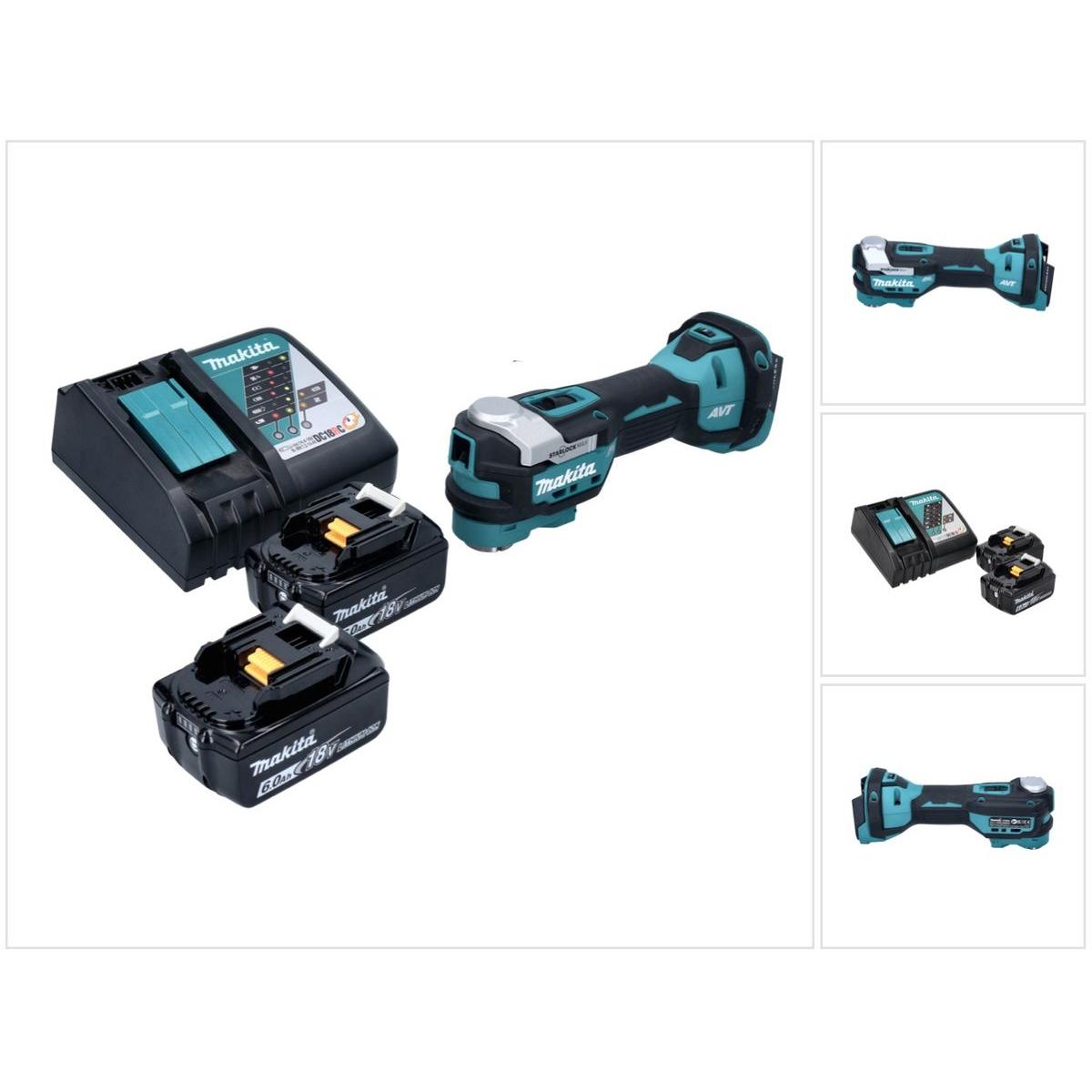 Makita, Multifunktionswerkzeug, DTM 52 RG Akku Multifunktionswerkzeug 18 V Starlock Max Brushless + 2x Akku 6,0 Ah + Lad...