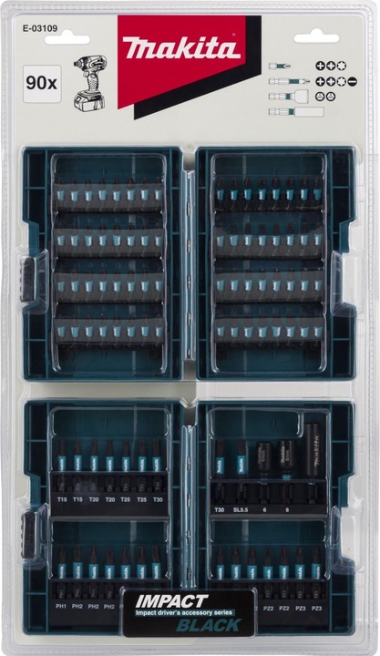 Actual product image Makita Impact Black Bit Set (Cross Phillips PH M2, Cross Phillips PH M3, Cross Pozidriv PZ M2, Cross Pozidriv PZ M3, Hexagon socket TX M20, Hexagon socket TX M30)