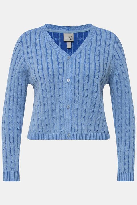 Produktbild Ulla Popken Strickjacke, Zopfmuster, Two-Tone-Feinstrick, V-Ausschnitt (46, 48)