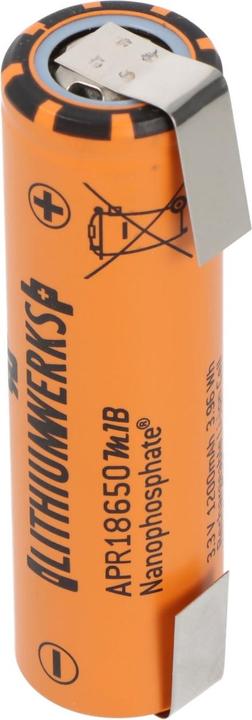 A123 Systems A123 APR18650M-A1 1100mAh 3,2V - 3,3V LiFePo4 Akku mit Lötfahne U-Form (1 pcs., 18650, 1100 mAh)