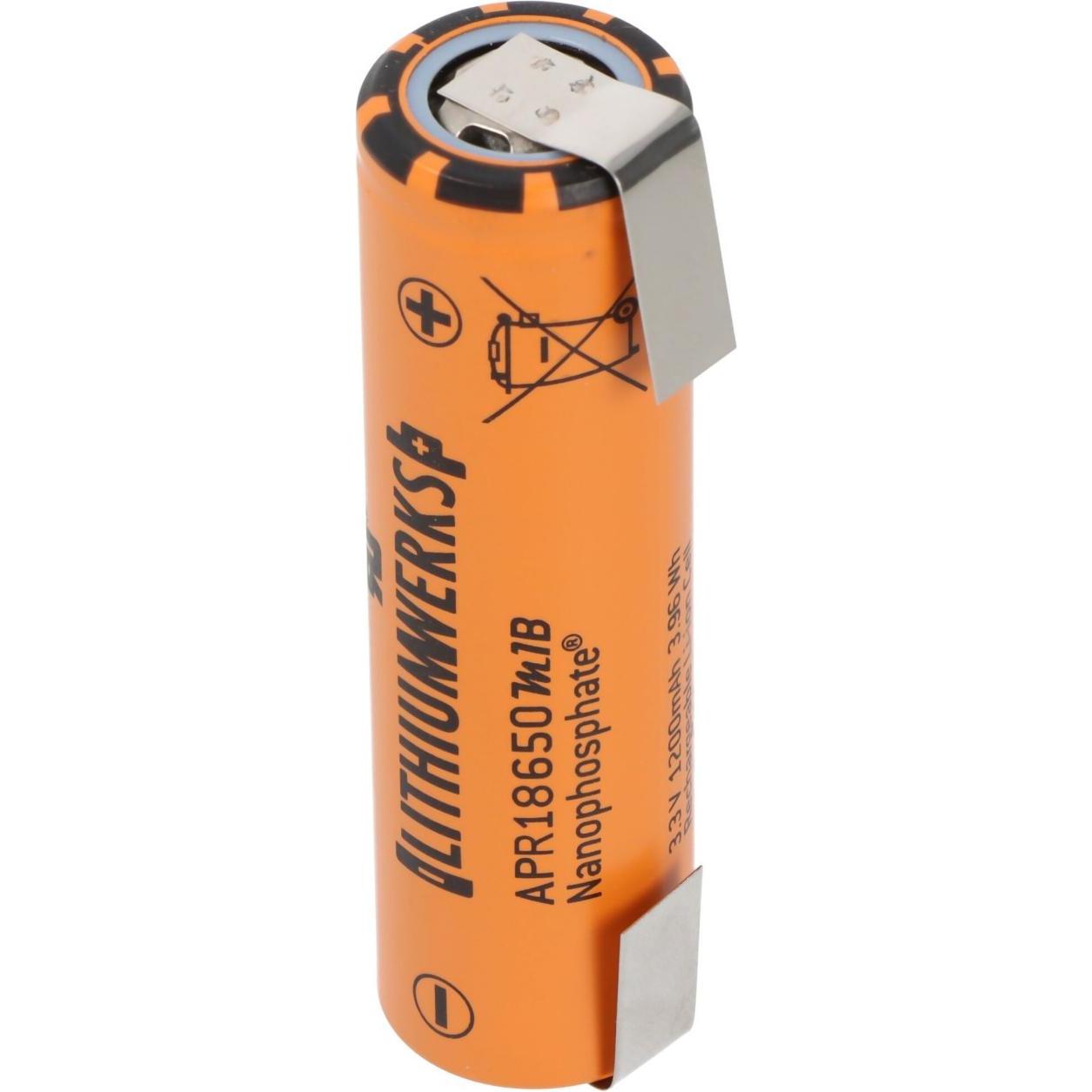 A123 Systems A123 APR18650M-A1 1100mAh 3,2V - 3,3V LiFePo4 Akku mit Lötfahne U-Form (1 Stk., 1100 mAh), Batterien + Akku...