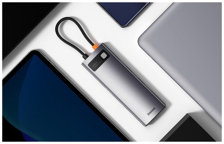 Produktbild Baseus Hub 8w1 StarJoy Metal Glam Series, USB-C do HDMI + 3 x USB 3.0 + USB-C PD + RJ45 + SD/TF (USB-C, 8 Ports)