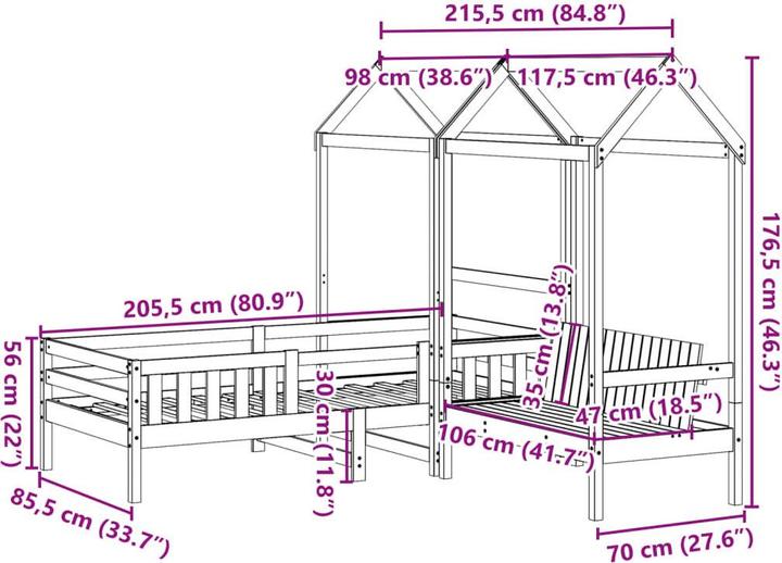 Image du produit vidaXL Bett- und Bank Set (85.50 cm)