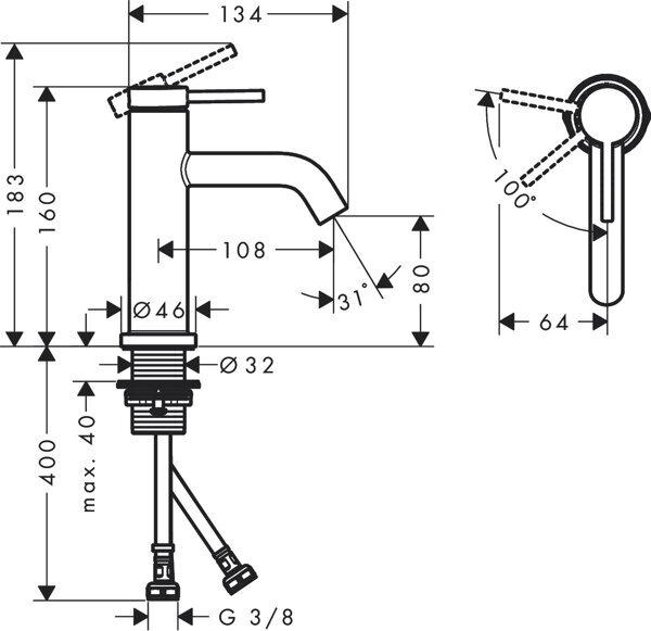 Productafbeelding hansgrohe Tecturis S ééngreeps wastafelmengkraan 80 CoolStart waterbesparend+, projectie 108 mm, 73301