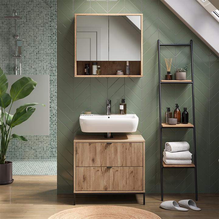 Actual product image Vicco Waschbeckenunterschrank Eliza, Viking Oak, 70 x 63 cm mit 2 ausziehbaren Schubladen (70 x 45.10 x 63 cm)