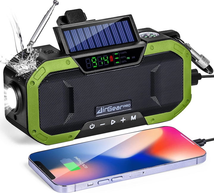 AirGearPro Solar Kurbelradio, 5000 mAh (FM, AM, Bluetooth, Radio Frequency (RF))