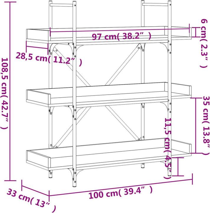 Immagine prodotto vidaXL Bücherregal (100 x 33 x 108.50 cm)
