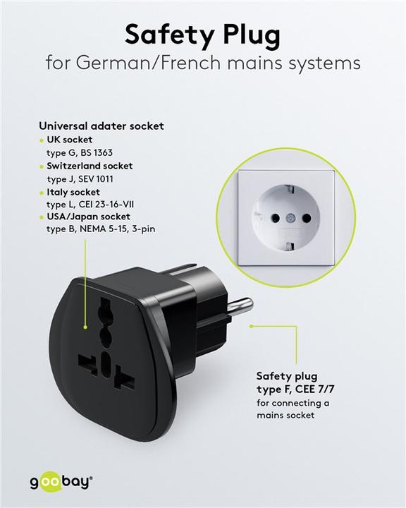 Image du produit Goobay Adaptateur de voyage Fiche de sécurité