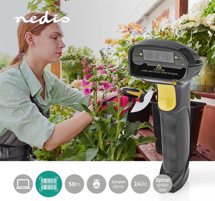 Produktbild Nedis Barcodescanner | Laser | Wireless | 1D Linear | Batteriebetrieben / Stromversorgung über USB | (1D-Barcodes)
