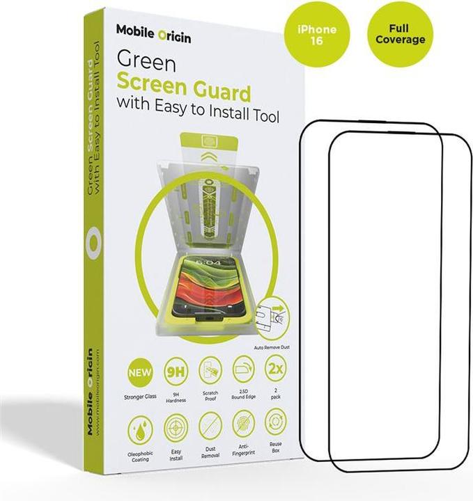 Actual product image Mobile Origin Screen Guard with easy applicator 2 pack - iPhone 16 (2 pcs., Apple iPhone 16)