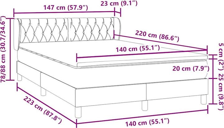 Produktbild vidaXL Boxspringbett (140 x 220 cm)