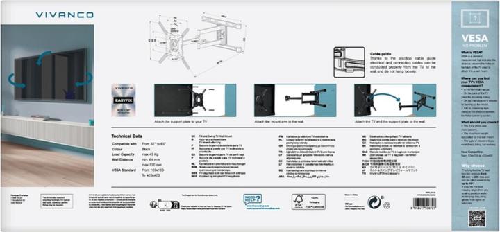 Image du produit Vivanco TV Wandhalter, Full Motion, VESA 400, 45 Kg (Mur, 45 kg)