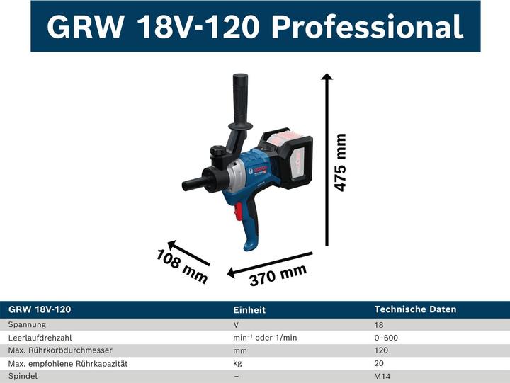 Produktbild Bosch Hausgeräte Rührwerk GRW 18V-120 (solo, C)