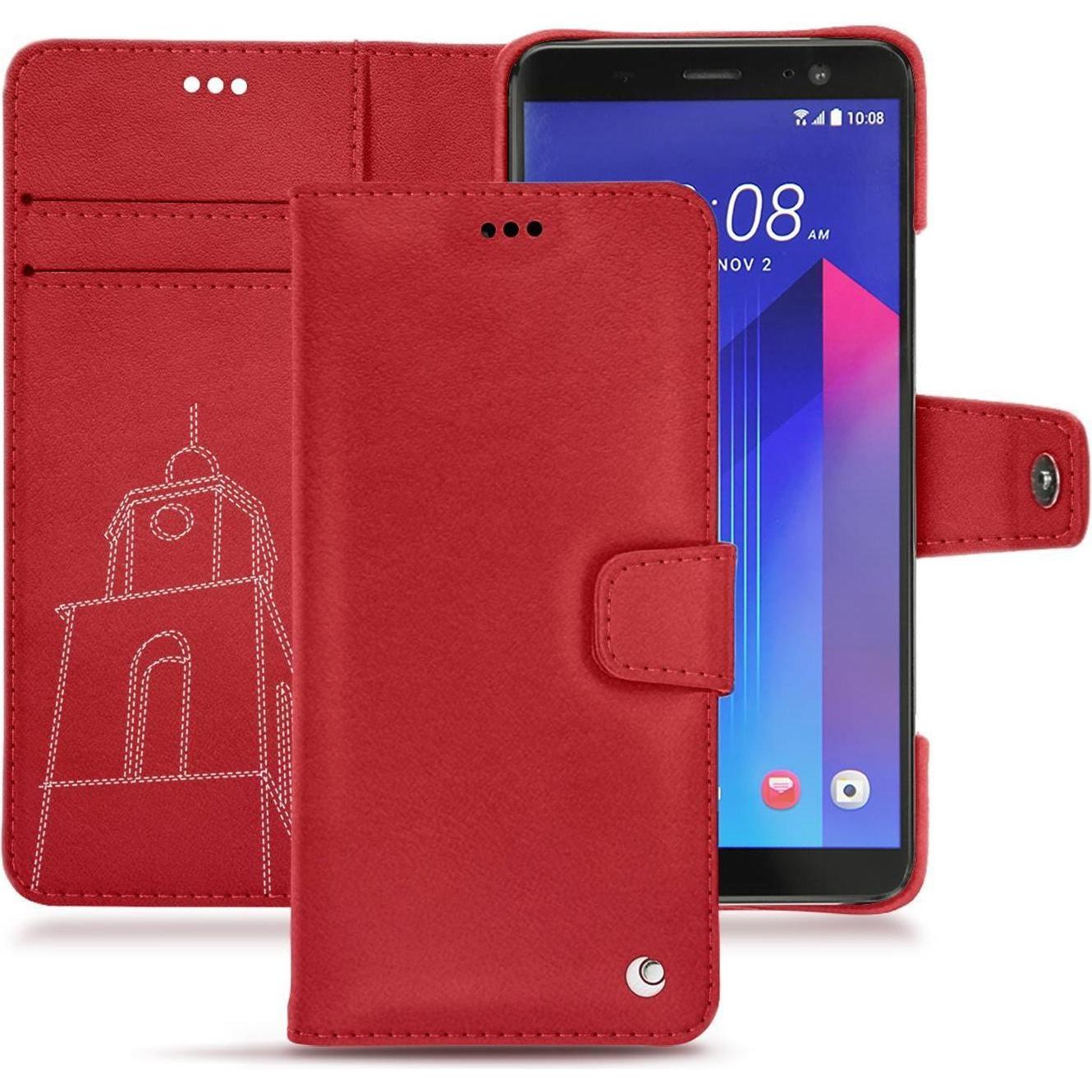 Noreve Lederschutzhülle Wallet (HTC U11+), Smartphone Hülle, Rot