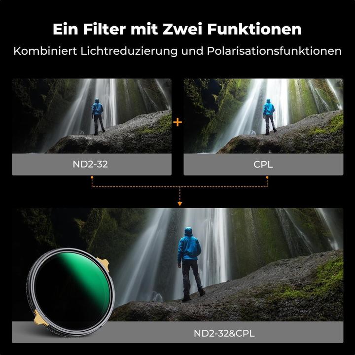 Produktbild K&F Concept ND2-32 & CPL Filter 82mm 2-in-1 Variabler ND- und Polarisationsfilter (82 mm, ND- / Graufilter)