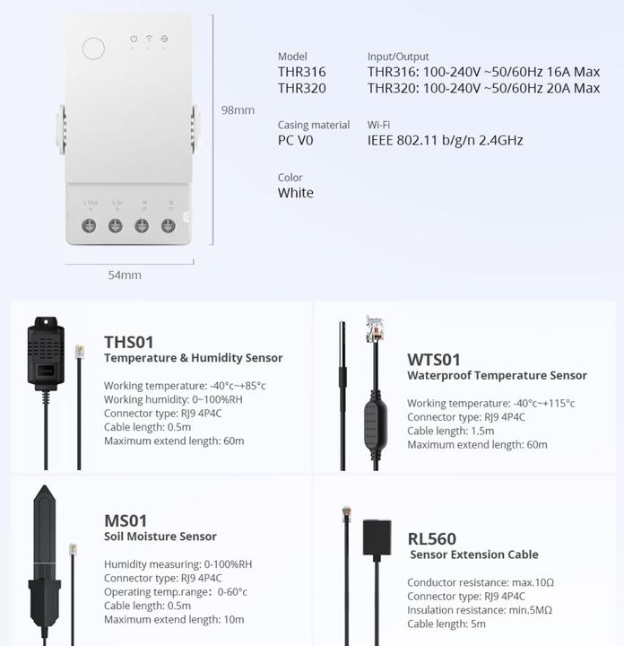 Immagine prodotto Sonoff Attuatore dell'interruttore WLAN temp. e umid. THR316, 230 V, 16A (Attuatore dell'interruttore)