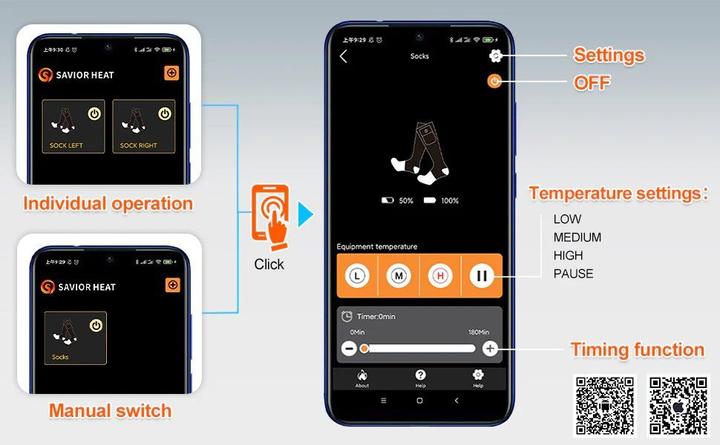 Actual product image Savior Bluetooth Montreal heated ski socks incl. rechargeable battery (42 - 44)