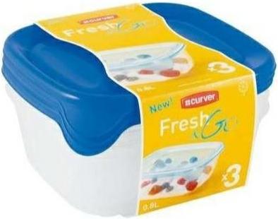 Image du produit Curver Hurverset de récipients carrés Frisch & amp  go 3x0.8l / bleu / transparent (2 l)