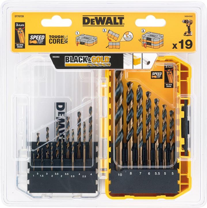 Actual product image DeWalt HSS twist drill bit set 1mm 10mm, 19 pieces, for different materials (1 centimetre)